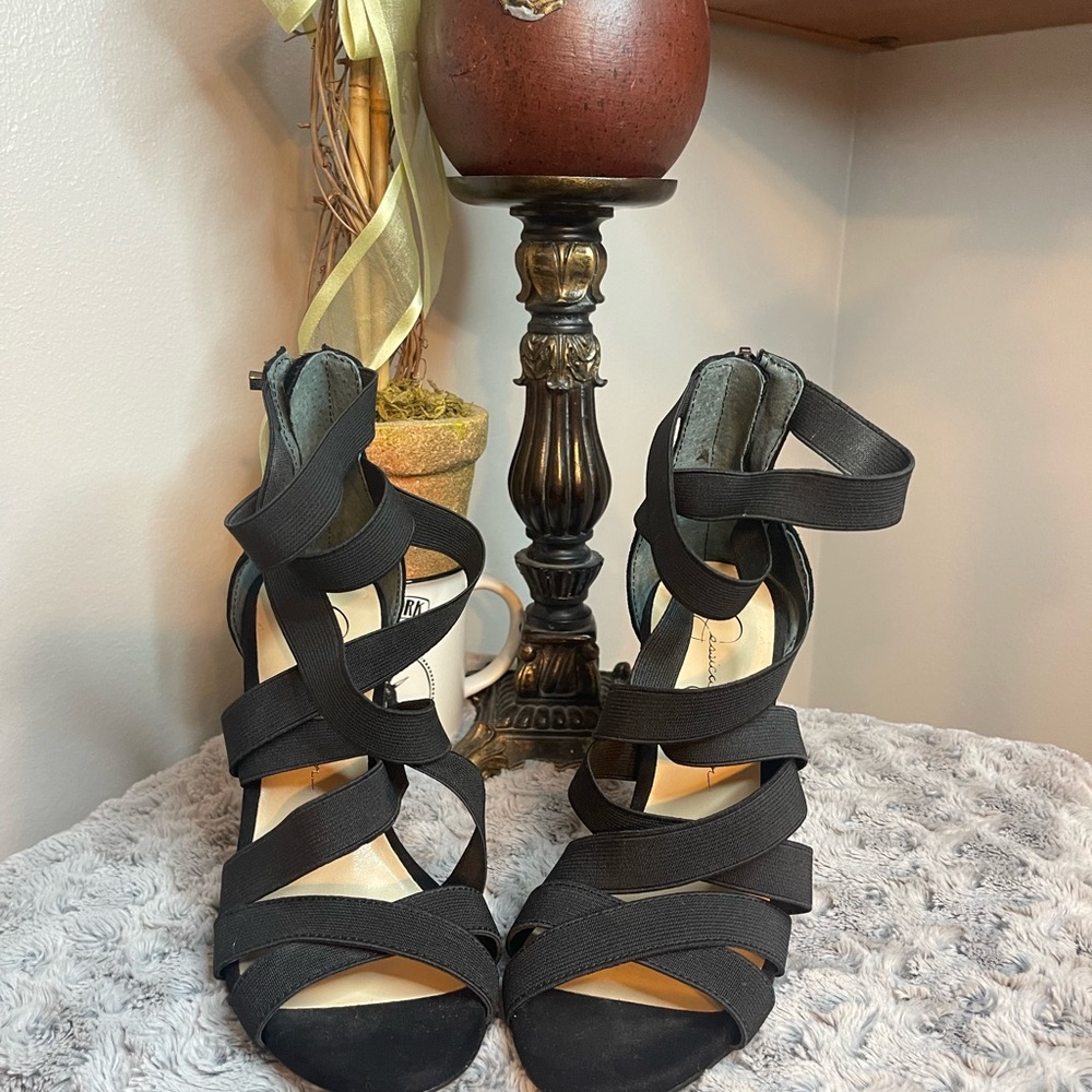 Jessica Simpson Jyra Elastic Crisscross Strap Heels.